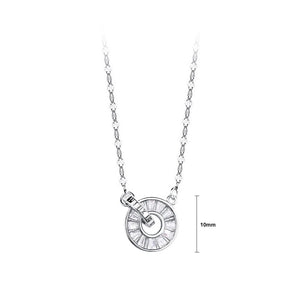 925 Sterling Silver Fashion Simple Roman Numeral Double Ring Pendant with Cubic Zirconia and Necklace