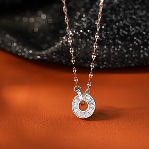 925 Sterling Silver Fashion Simple Roman Numeral Double Ring Pendant with Cubic Zirconia and Necklace