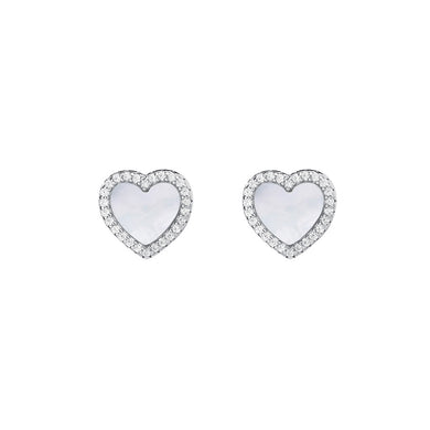 925 Sterling Silver Simple Sweet Heart-Shaped Mother-of-Pearl Stud Earrings with Cubic Zirconia