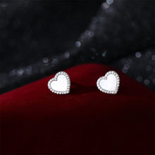 Load image into Gallery viewer, 925 Sterling Silver Simple Sweet Heart-Shaped Mother-of-Pearl Stud Earrings with Cubic Zirconia