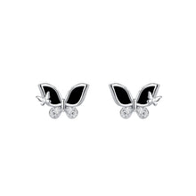Load image into Gallery viewer, 925 Sterling Silver Simple Cute Butterfly Imitation Black Agate Stud Earrings with Cubic Zirconia