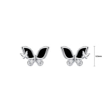 Load image into Gallery viewer, 925 Sterling Silver Simple Cute Butterfly Imitation Black Agate Stud Earrings with Cubic Zirconia