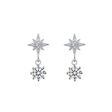 925 Sterling Silver Fashion Simple Eight-pointed Star Round Stud Earrings with Cubic Zirconia