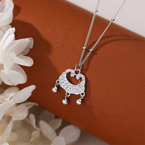 925 Sterling Silver Fashion Vintage Safety Lock Pendant with Cubic Zirconia and Necklace