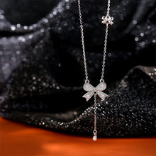 Load image into Gallery viewer, 925 Sterling Silver Sweet and Cute Ribbon Tassel Pendant with Cubic Zirconia and Necklace