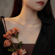 Load image into Gallery viewer, 925 Sterling Silver Sweet and Cute Ribbon Tassel Pendant with Cubic Zirconia and Necklace