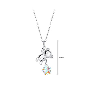 925 Sterling Silver Fashion Cute Bear Star Pendant with Cubic Zirconia and Necklace