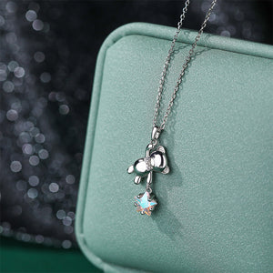 925 Sterling Silver Fashion Cute Bear Star Pendant with Cubic Zirconia and Necklace