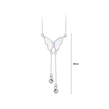 Load image into Gallery viewer, 925 Sterling Silver Fashion Temperament Butterfly Shell Tassel Pendant with Cubic Zirconia and Necklace