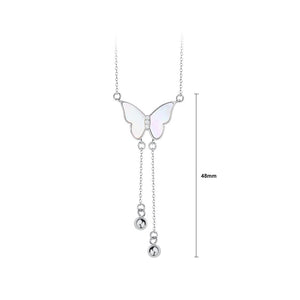 925 Sterling Silver Fashion Temperament Butterfly Shell Tassel Pendant with Cubic Zirconia and Necklace