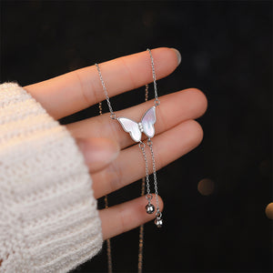 925 Sterling Silver Fashion Temperament Butterfly Shell Tassel Pendant with Cubic Zirconia and Necklace