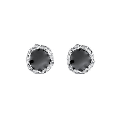 925 Sterling Silver Simple Personalized Enamel Black Irregular Texture Geometric Stud Earrings