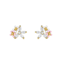 Load image into Gallery viewer, 925 Sterling Silver Plated Gold Simple Sweet Enamel Flower Stud Earrings with Cubic Zirconia