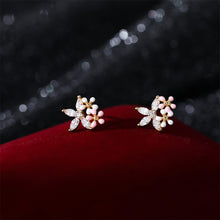 Load image into Gallery viewer, 925 Sterling Silver Plated Gold Simple Sweet Enamel Flower Stud Earrings with Cubic Zirconia