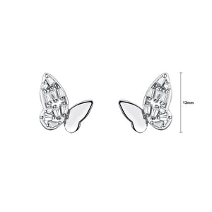 925 Sterling Silver Simple Cute Butterfly Stud Earrings with Cubic Zirconia