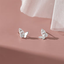 Load image into Gallery viewer, 925 Sterling Silver Simple Cute Butterfly Stud Earrings with Cubic Zirconia