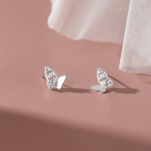 925 Sterling Silver Simple Cute Butterfly Stud Earrings with Cubic Zirconia