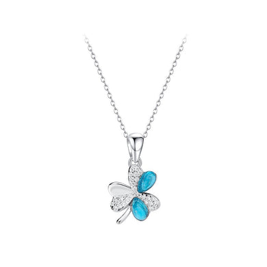 925 Sterling Silver Fashion and Simple Four-leafed Clover Pendant with Cubic Zirconia and Necklace
