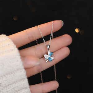 925 Sterling Silver Fashion and Simple Four-leafed Clover Pendant with Cubic Zirconia and Necklace