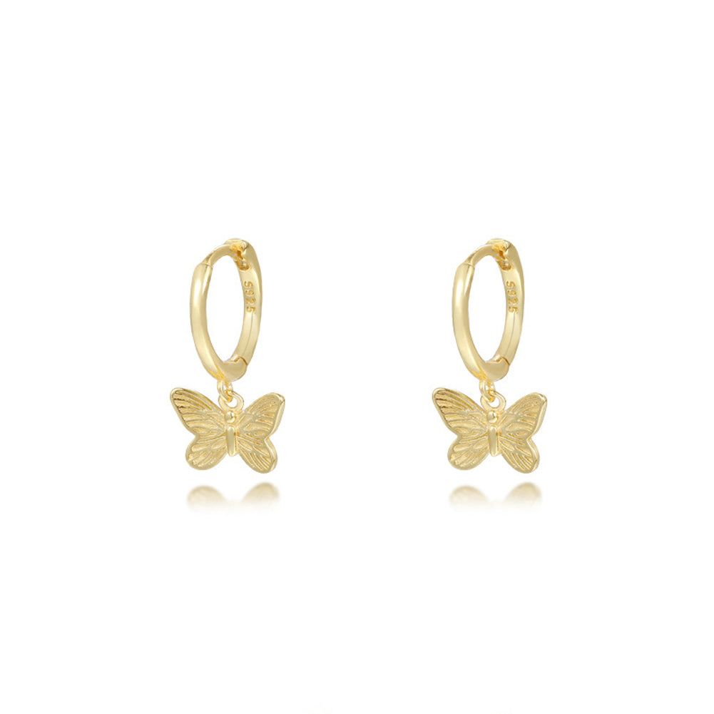 925 Sterling Silver Plated Gold Fashion Simple Butterfly Earrings