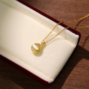 925 Sterling Silver Plated Gold Simple Temperament Brushed Geometric Round Pendant with Cubic Zirconia and Necklace