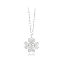 Load image into Gallery viewer, 925 Sterling Silver Fashion Vintage Brushed Daisy Pendant with Cubic Zirconia and Necklace