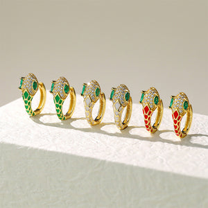 925 Sterling Silver Plated Gold Simple Personality Enamel White Snake Earrings with Cubic Zirconia