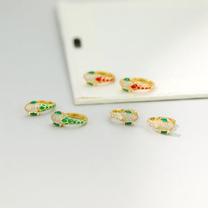 925 Sterling Silver Plated Gold Simple Personality Enamel White Snake Earrings with Cubic Zirconia