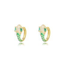 Load image into Gallery viewer, 925 Sterling Silver Plated Gold Simple Personality Enamel Green Snake Earrings with Cubic Zirconia