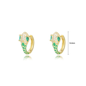 925 Sterling Silver Plated Gold Simple Personality Enamel Green Snake Earrings with Cubic Zirconia