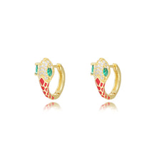 Load image into Gallery viewer, 925 Sterling Silver Plated Gold Simple Personality Enamel Red Snake Earrings with Cubic Zirconia
