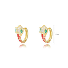 Load image into Gallery viewer, 925 Sterling Silver Plated Gold Simple Personality Enamel Red Snake Earrings with Cubic Zirconia