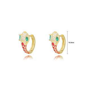 925 Sterling Silver Plated Gold Simple Personality Enamel Red Snake Earrings with Cubic Zirconia