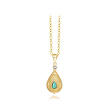 Load image into Gallery viewer, 925 Sterling Silver Plated Gold Fashion Vintage Pattern Water Drop-shaped Pendant with Cubic Zirconia and Necklace