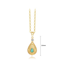 Load image into Gallery viewer, 925 Sterling Silver Plated Gold Fashion Vintage Pattern Water Drop-shaped Pendant with Cubic Zirconia and Necklace