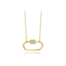 Load image into Gallery viewer, 925 Sterling Silver Plated Gold Simple Creative Hollow Geometric Pendant with Cubic Zirconia and Necklace