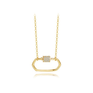 925 Sterling Silver Plated Gold Simple Creative Hollow Geometric Pendant with Cubic Zirconia and Necklace