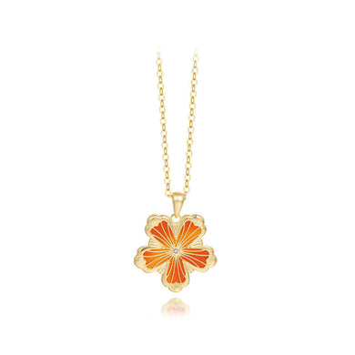 925 Sterling Silver Plated Gold Fashion Flower Imitation Red Agate Pendant with Necklace