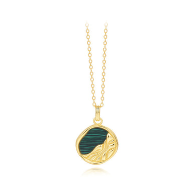 925 Sterling Silver Plated Gold Fashion and Creative Lava Geometric Imitation Malachite Pendant with Necklace
