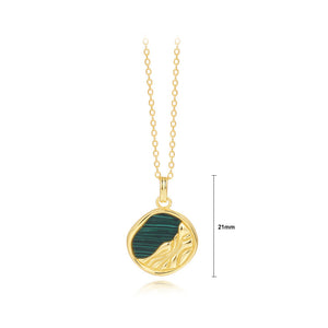 925 Sterling Silver Plated Gold Fashion and Creative Lava Geometric Imitation Malachite Pendant with Necklace