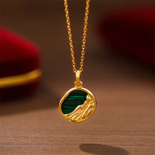Load image into Gallery viewer, 925 Sterling Silver Plated Gold Fashion and Creative Lava Geometric Imitation Malachite Pendant with Necklace