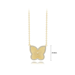 925 Sterling Silver Plated Gold Fashion Butterfly Pendant with Cubic Zirconia and Necklace
