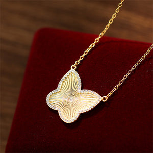 925 Sterling Silver Plated Gold Fashion Butterfly Pendant with Cubic Zirconia and Necklace