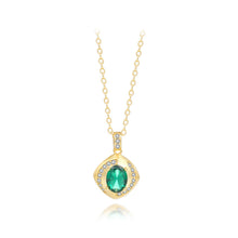 Load image into Gallery viewer, 925 Sterling Silver Plated Gold Fashion Simple Geometric Square Pendant with Green Cubic Zirconia and Necklace