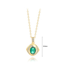 Load image into Gallery viewer, 925 Sterling Silver Plated Gold Fashion Simple Geometric Square Pendant with Green Cubic Zirconia and Necklace