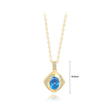 Load image into Gallery viewer, 925 Sterling Silver Plated Gold Fashion Simple Geometric Square Pendant with Blue Cubic Zirconia and Necklace