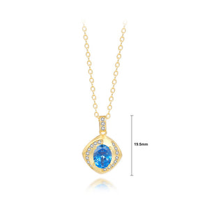 925 Sterling Silver Plated Gold Fashion Simple Geometric Square Pendant with Blue Cubic Zirconia and Necklace