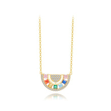 Load image into Gallery viewer, 925 Sterling Silver Plated Gold Fashion Temperament Colorful Semicircle Pendant with Cubic Zirconia and Necklace