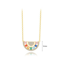 Load image into Gallery viewer, 925 Sterling Silver Plated Gold Fashion Temperament Colorful Semicircle Pendant with Cubic Zirconia and Necklace