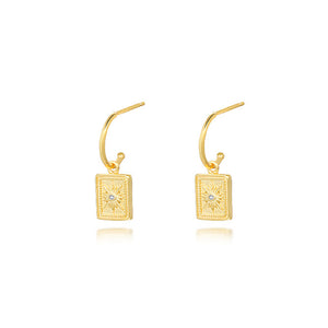 925 Sterling Silver Plated Gold Fashion Personality Eight-pointed Star Geometric Square Earrings with Cubic Zirconia